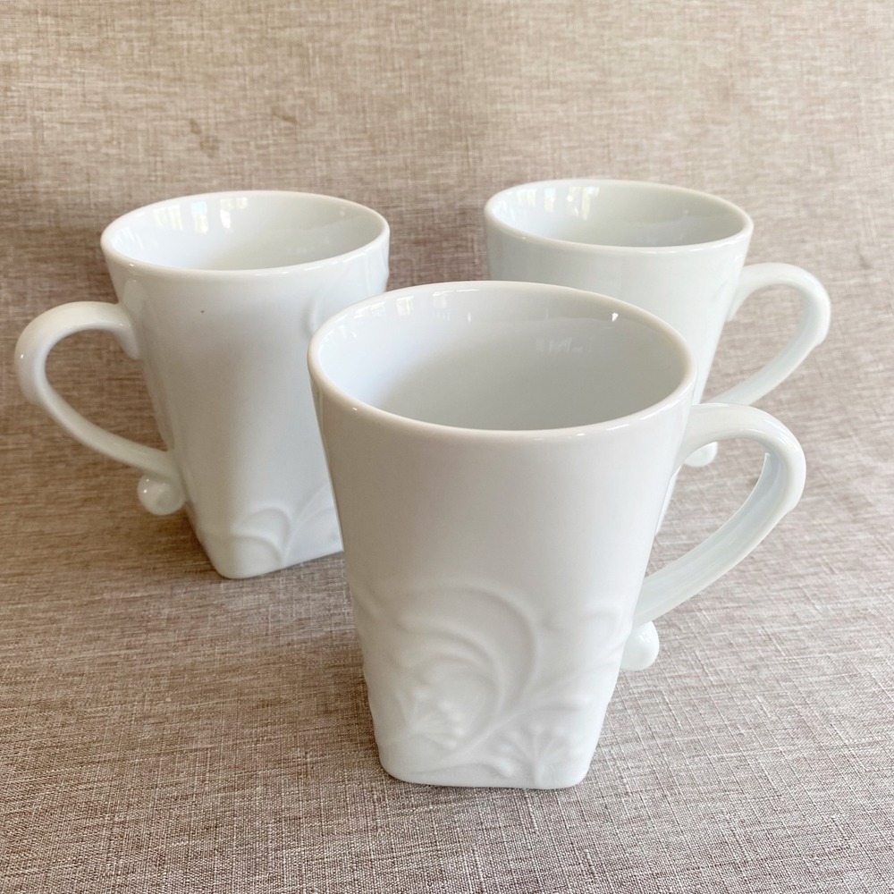 Corelle Coordinates Cherish Embossed Floral Square Base Porcelain Mugs Set of 3